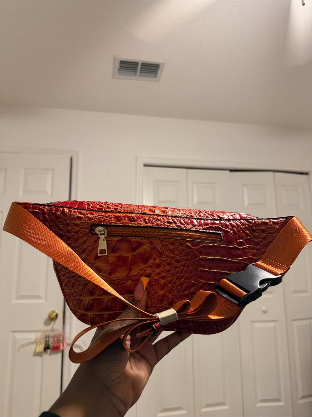 Croc-Embossed Orange & Red Fanny Pack - Picture 3 of 4